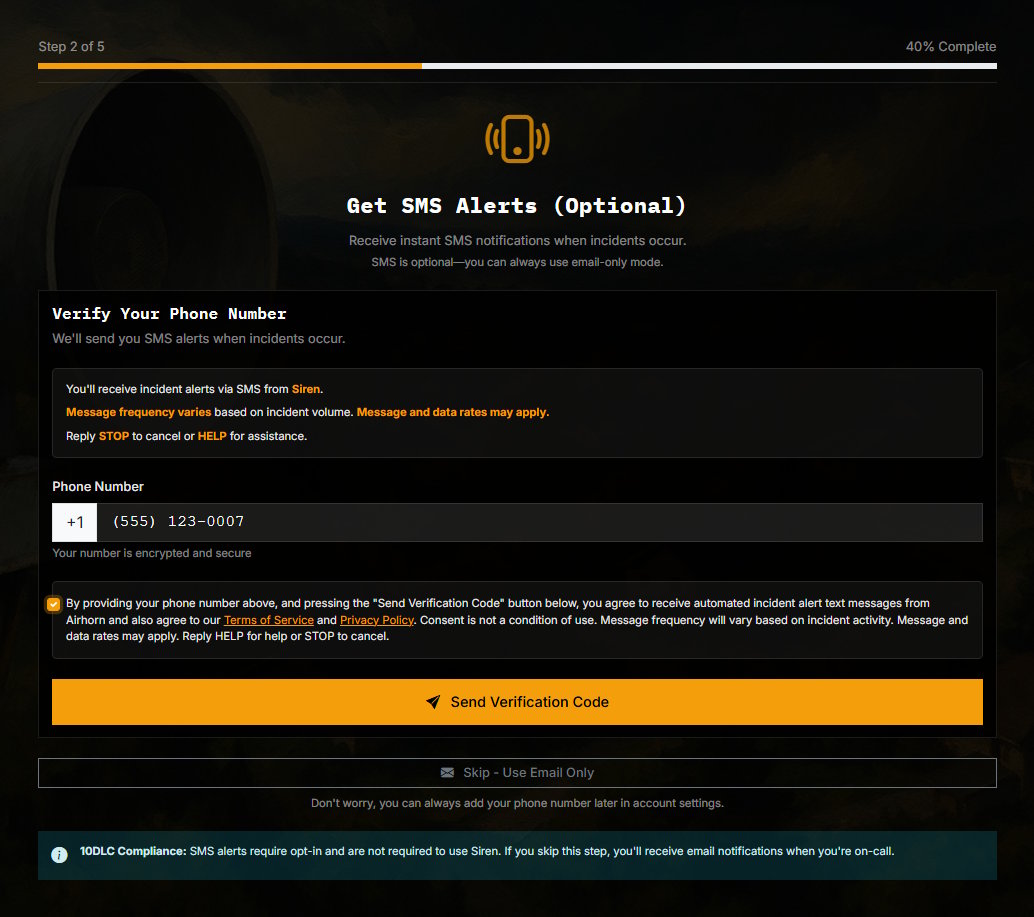 Onboarding Step 2: Phone number entry and consent