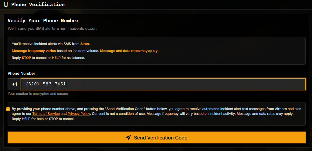 Settings: Phone number entry and consent