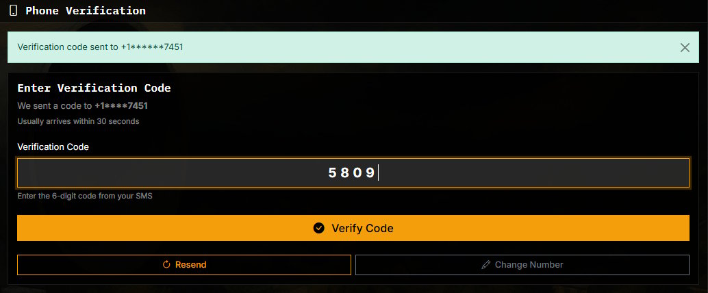 Settings: Verified phone number status